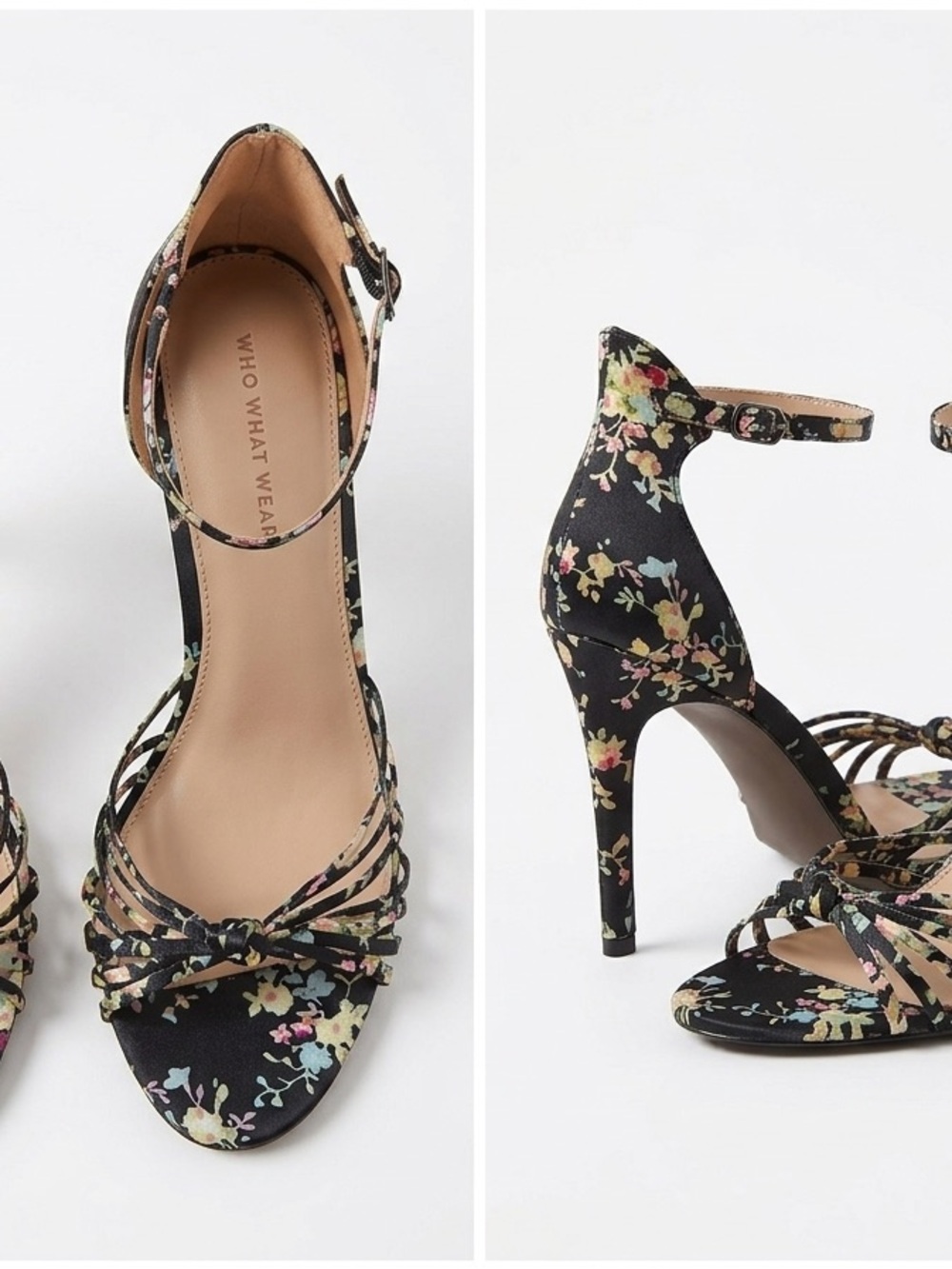 Who What Wear Black Floral Ankle-Strap High Heel Sandals